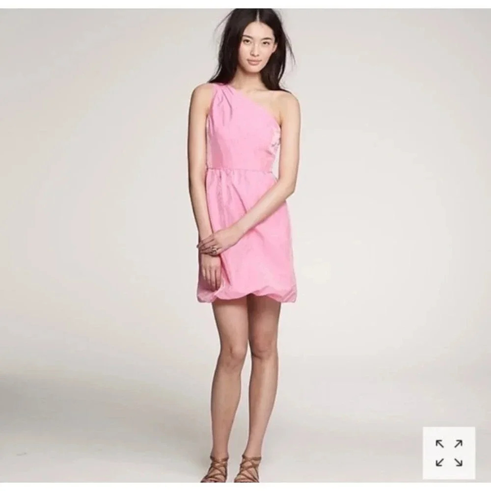 EUC J. Crew Bubblegum Pink One-Shoulder Linen Bubble Mini Cocktail Dress